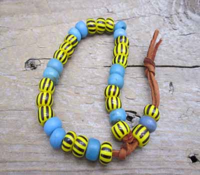 Trade Bead Bracelet African Yellow Jacket Blue Glass